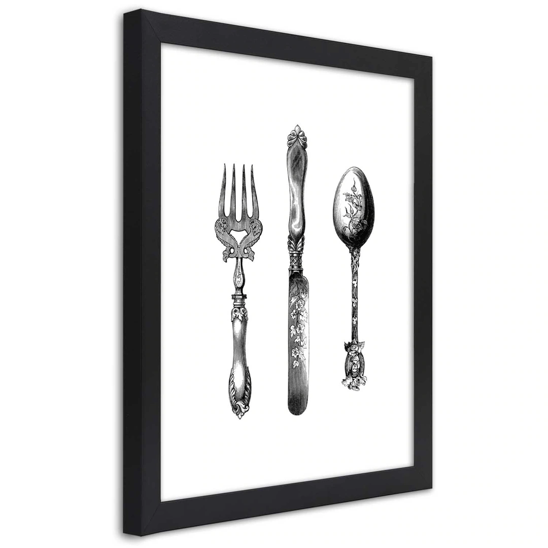 Picture in frame, Rustic cutlery