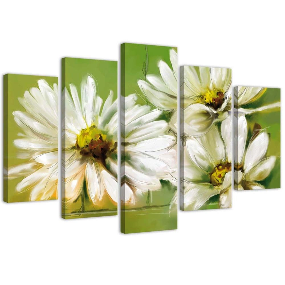 Five piece picture canvas print, White flowers