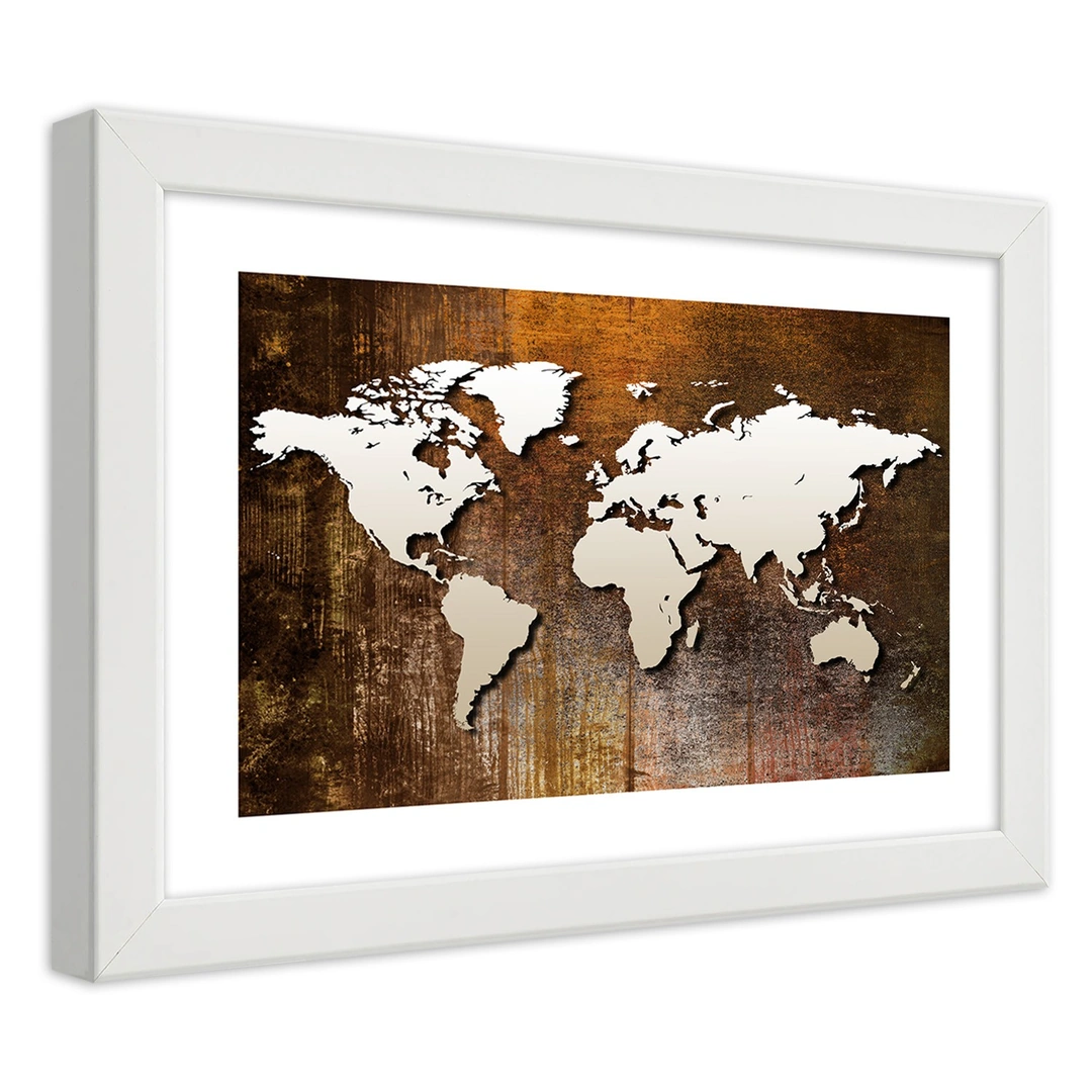 Picture in frame, World map on wood