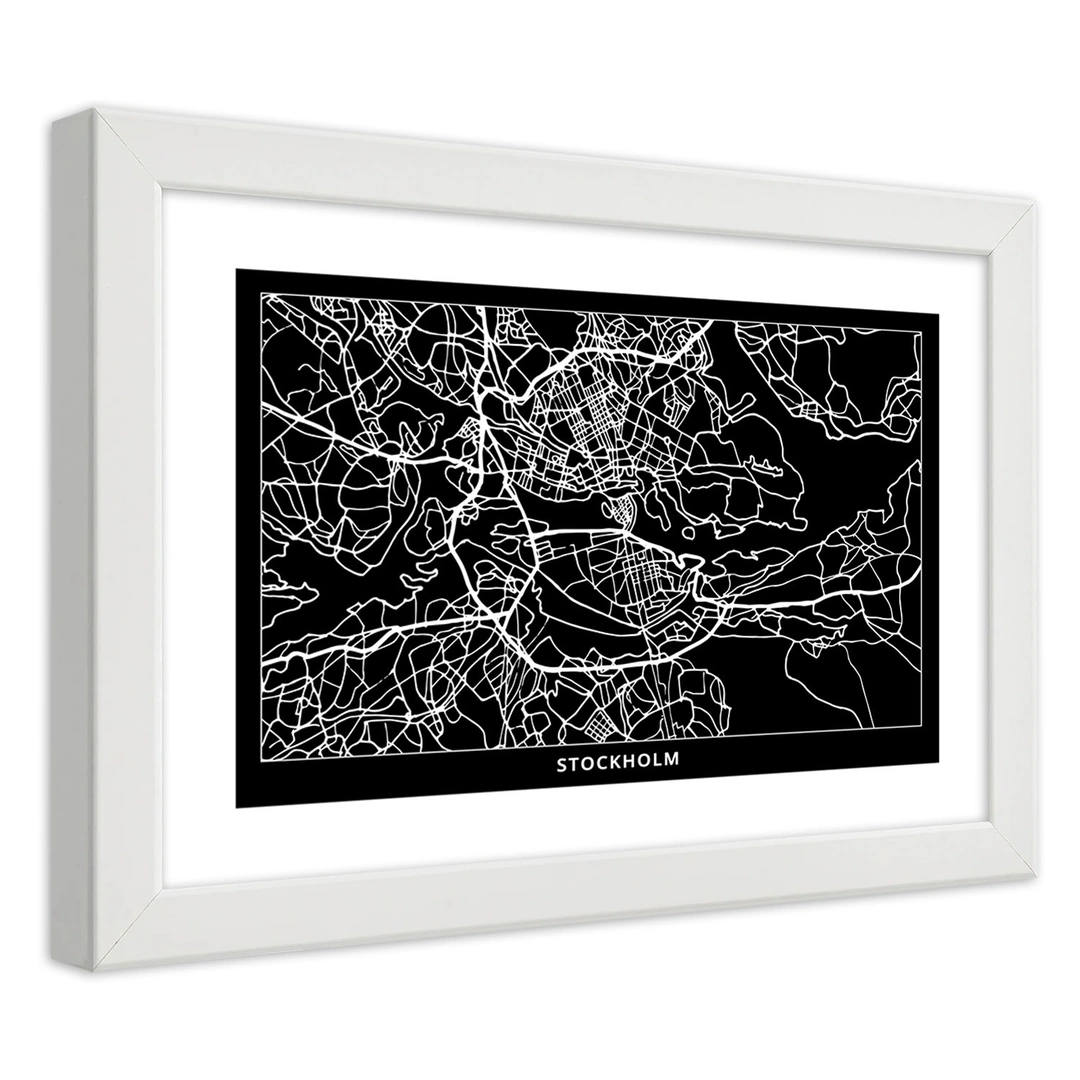 Picture in frame, City plan stockholm
