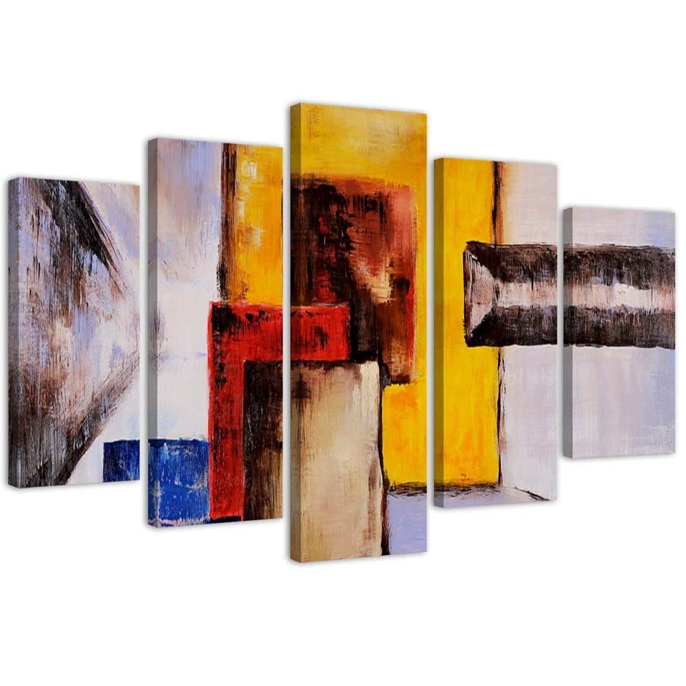 Five piece picture canvas print, Yellow solid