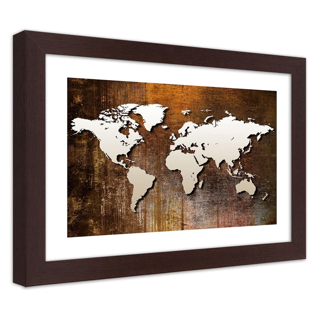 Picture in frame, World map on wood