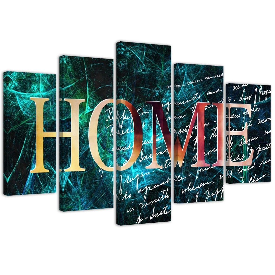 Five piece picture canvas print, Home inscription on a letter background