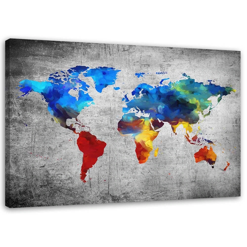 Canvas print, Painted world map on concrete