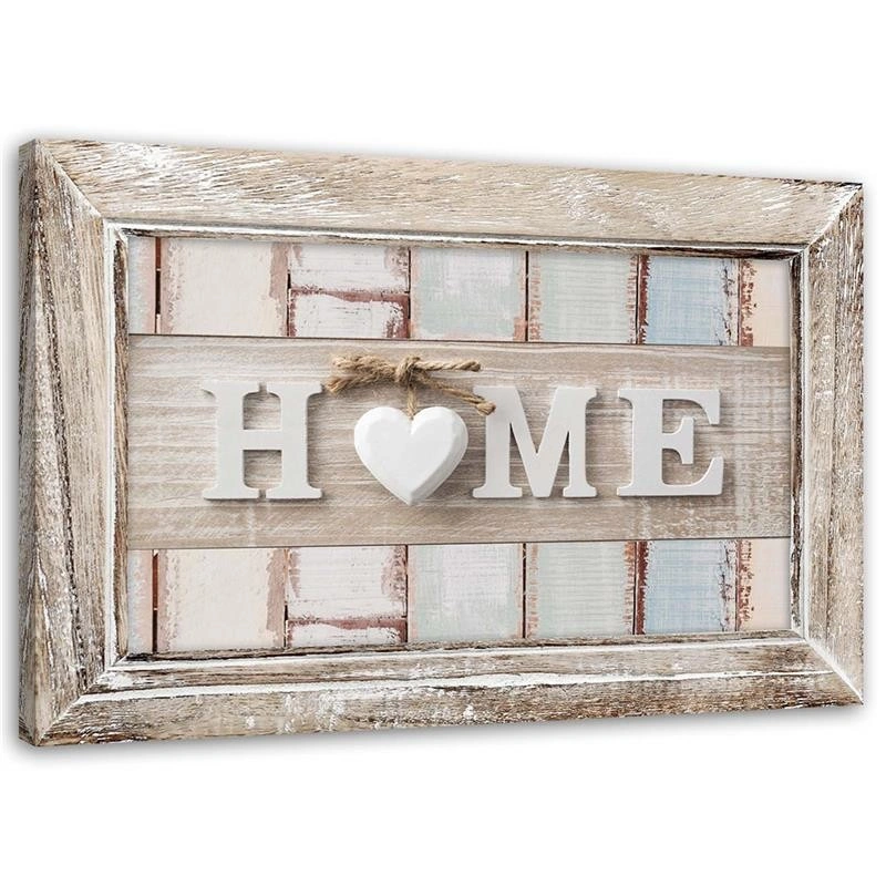 Canvas print, Home inscription with heart in vintage style frame