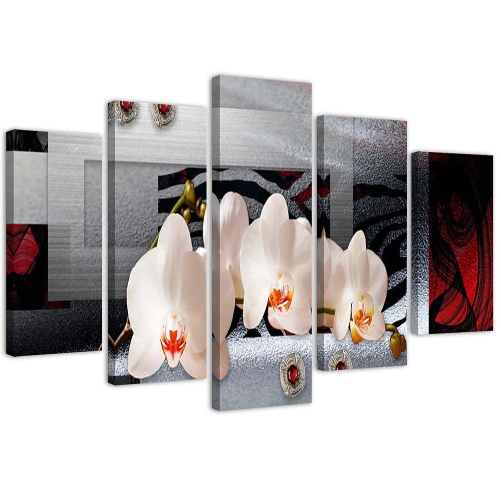 Five piece picture canvas print, White orchids