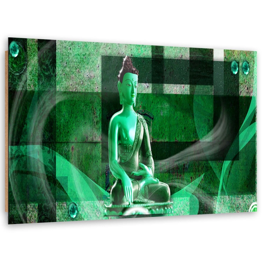 Deco panel print, Buddha on geometric background - green