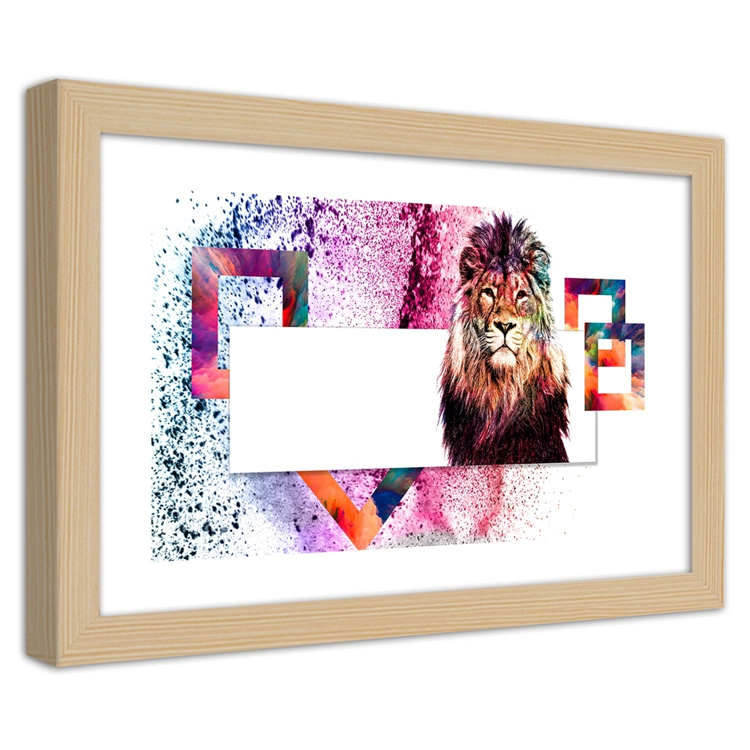 Picture in frame, Lion with colourful mane