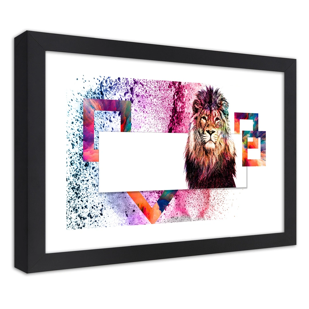 Picture in frame, Lion with colourful mane