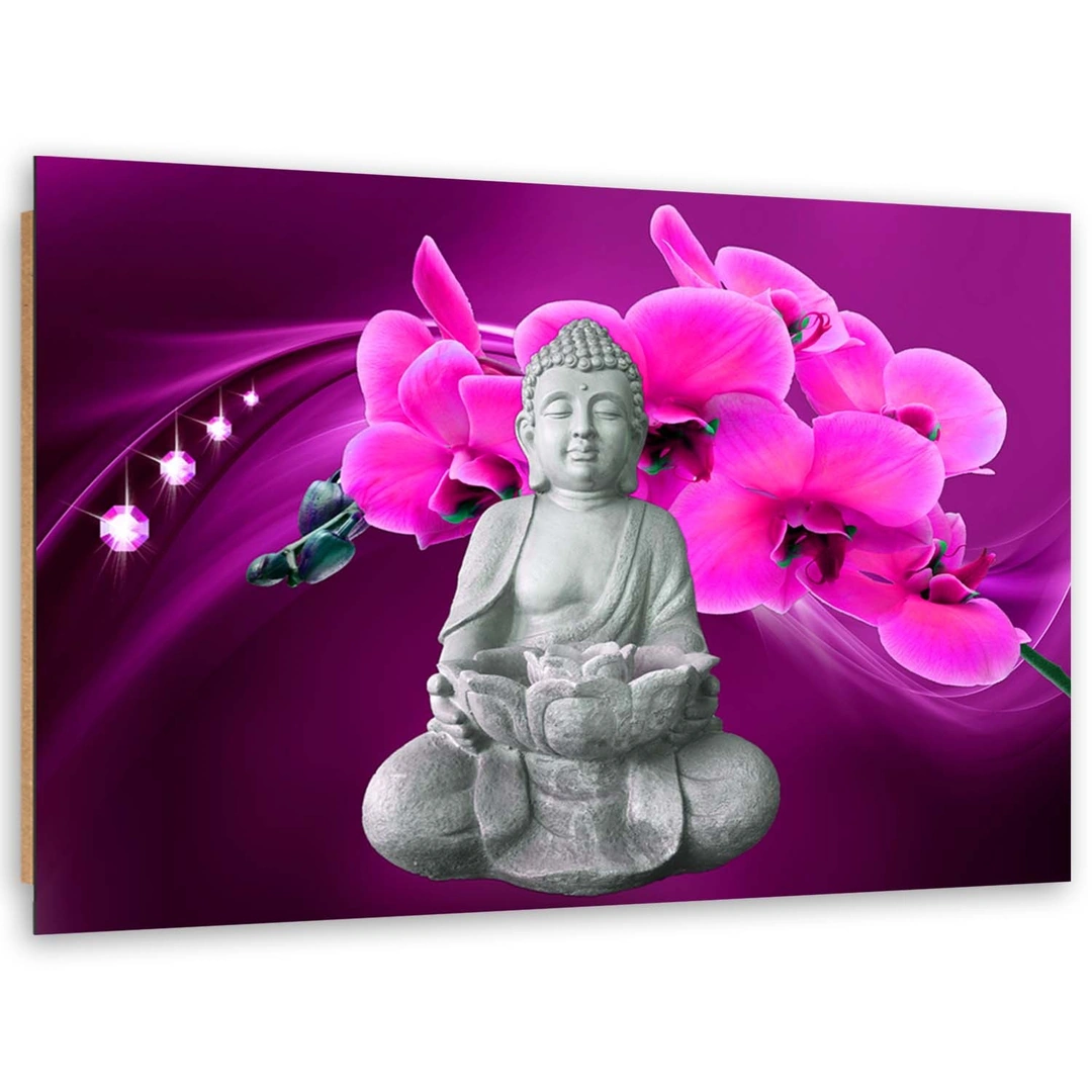 Deco panel print, Buddha with pink orchid