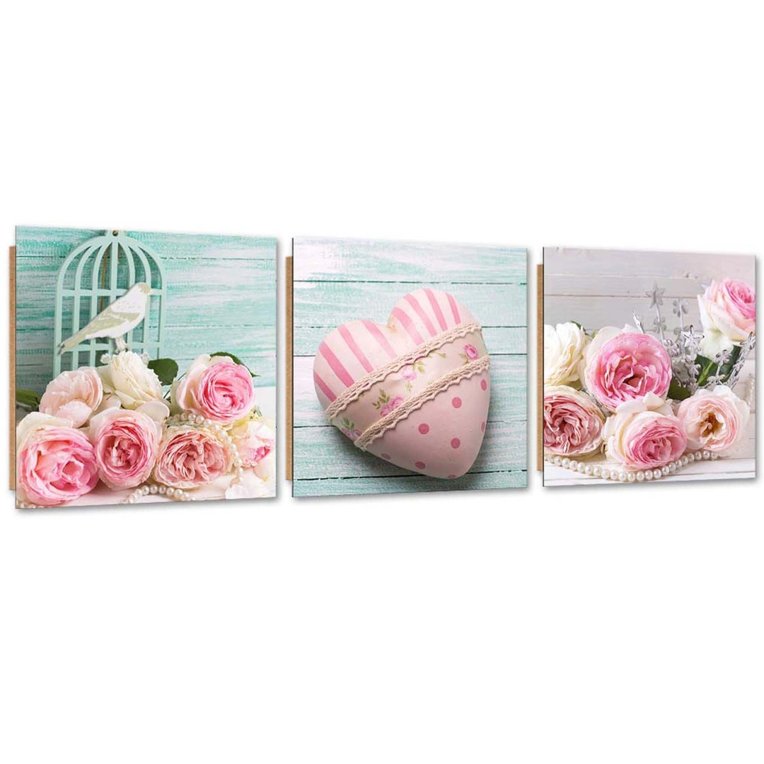 Set of three pictures deco panel, Vintage hearts and roses