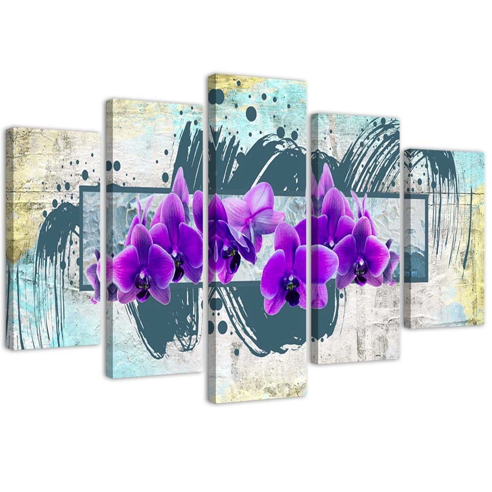 Five piece picture canvas print, Purple flowers