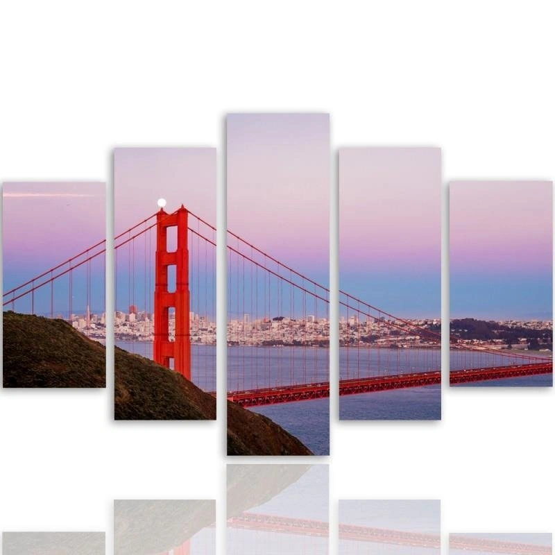 Five piece picture canvas print, Golden gate bridge 3