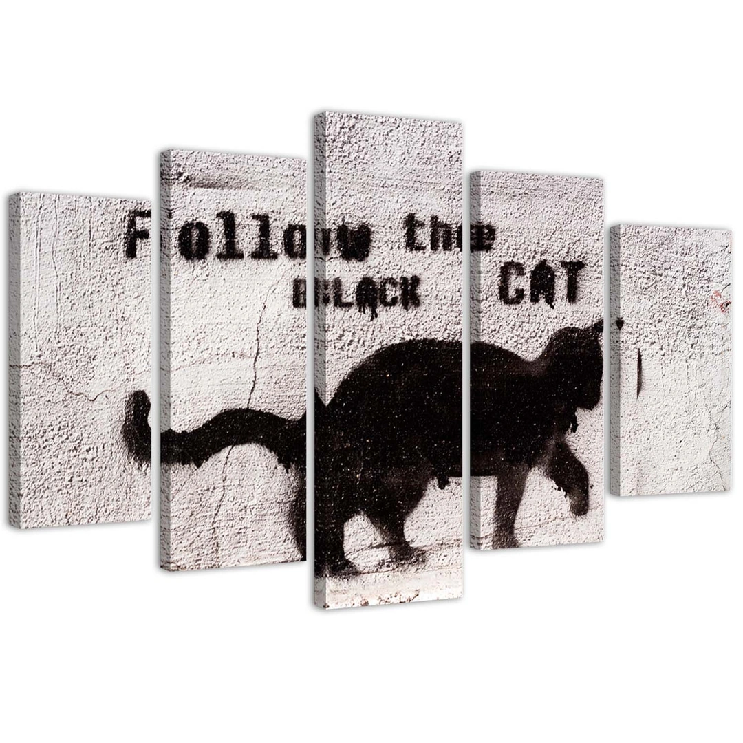 Five piece picture canvas print, Black cat