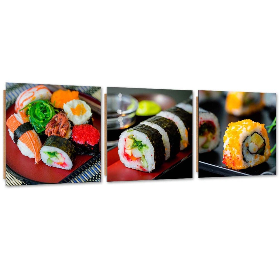 Set of three pictures deco panel, Colourful sushi