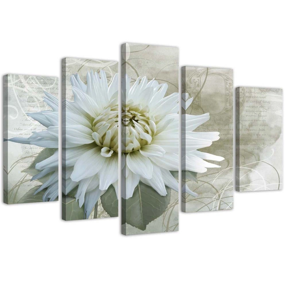 Five piece picture canvas print, White flower