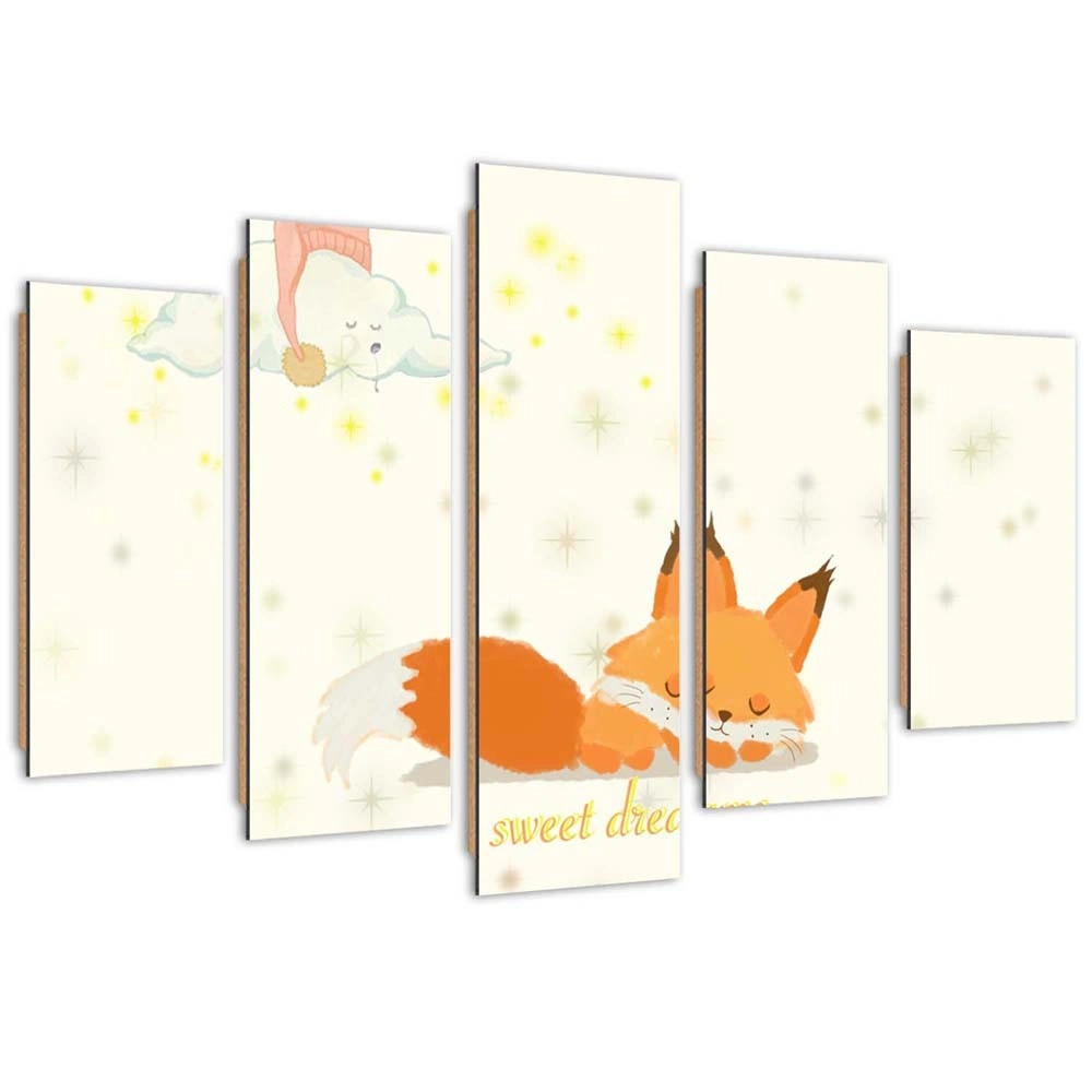 Five piece picture deco panel, Sweet dreams fox, 5 assorted items