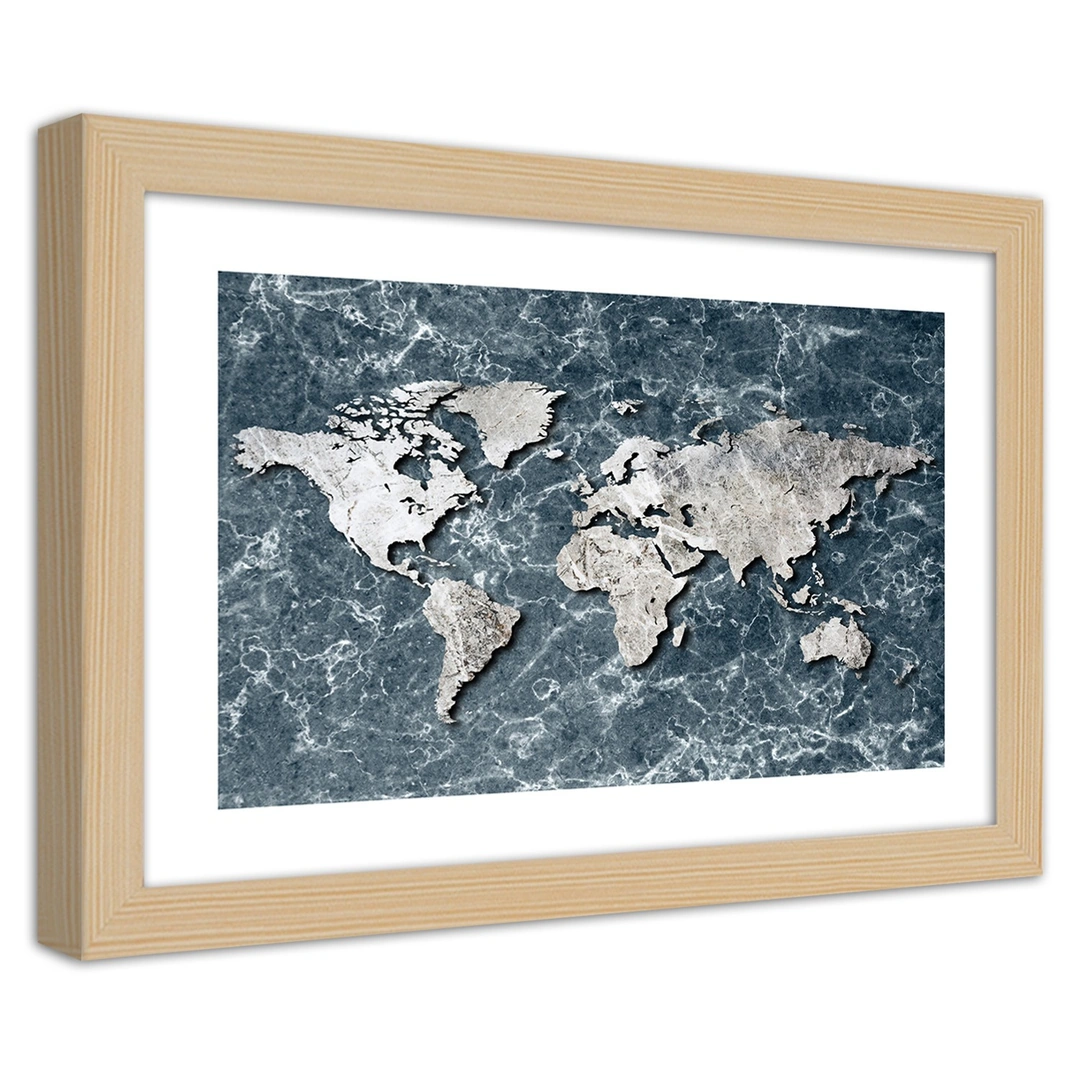 Picture in frame, World map on marble