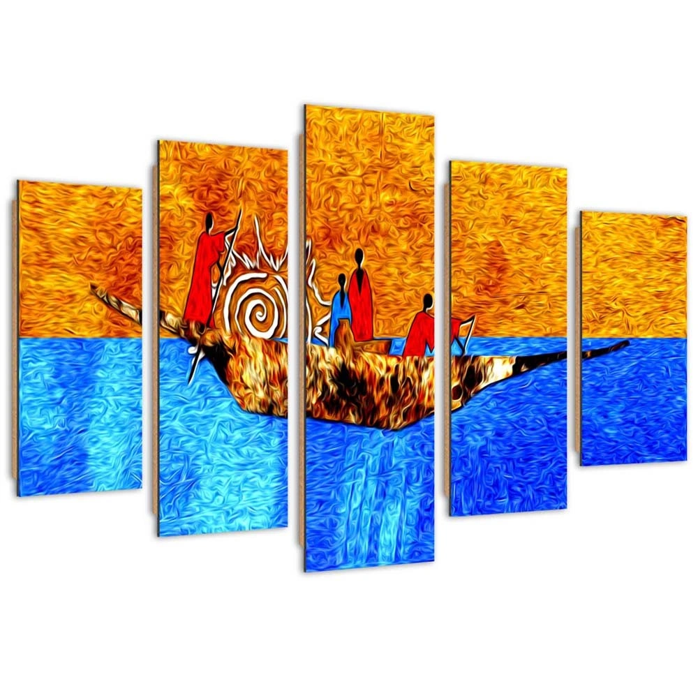 Five piece picture deco panel, On a boat