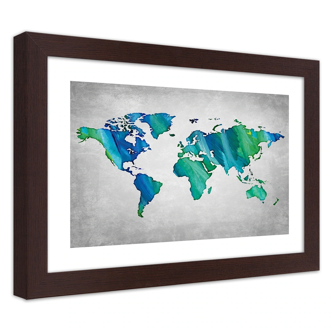 Picture in frame, Coloured world map on concrete