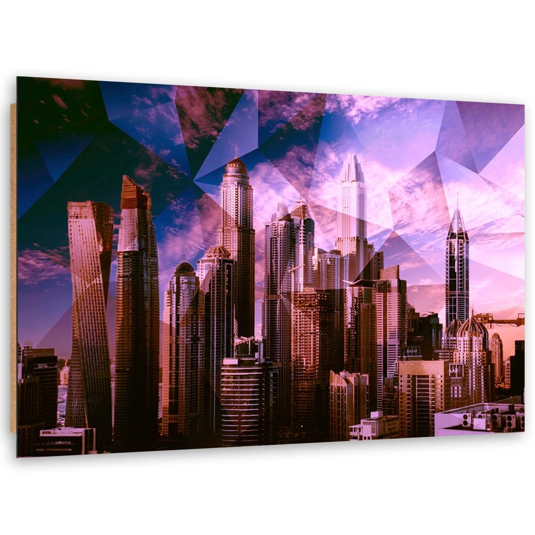 Deco panel print, Geometric city - purple