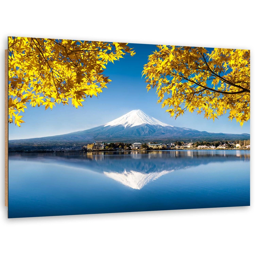 Deco panel print, Mount fuji, lake and yellow leaves