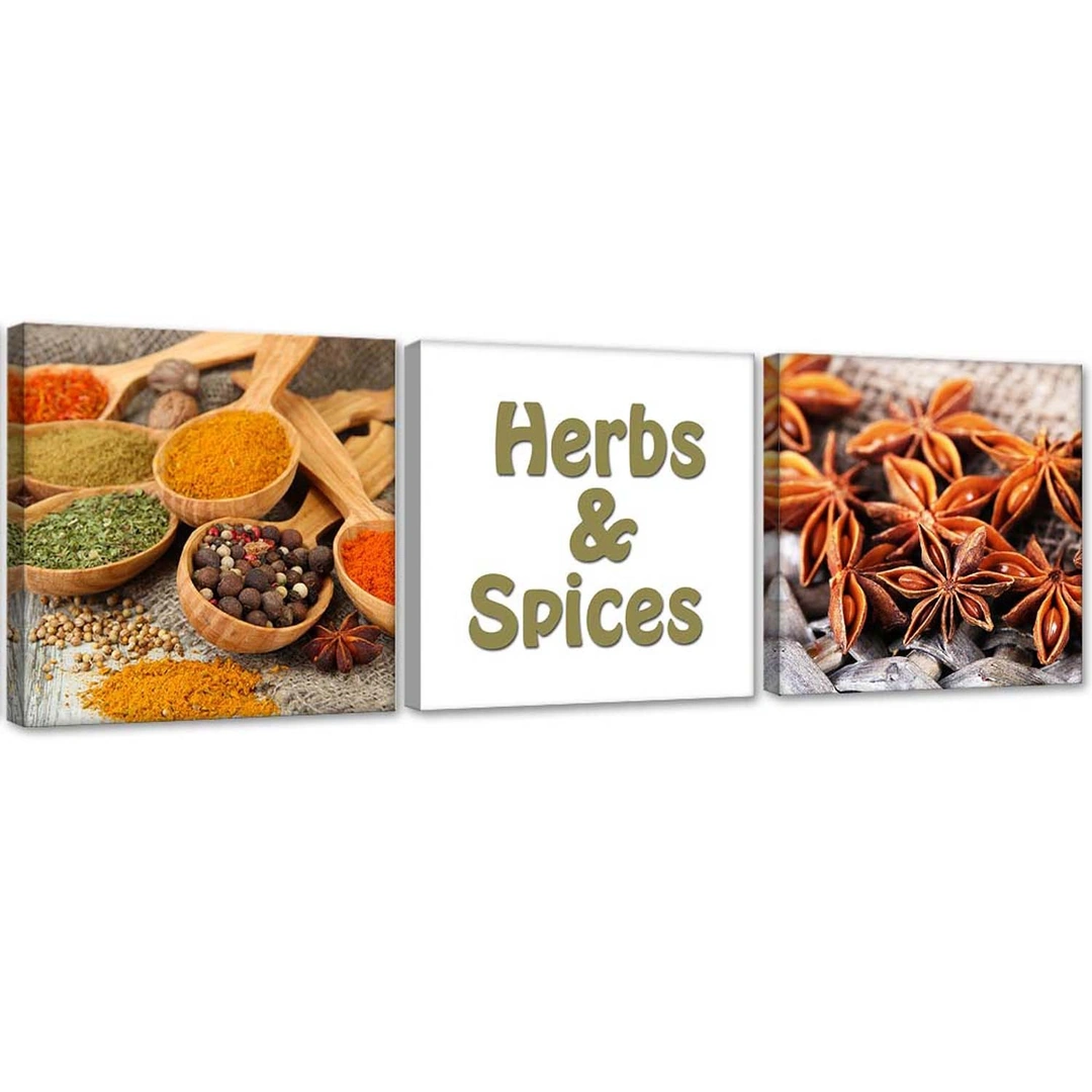 Set of three pictures canvas print, Herbs and spices