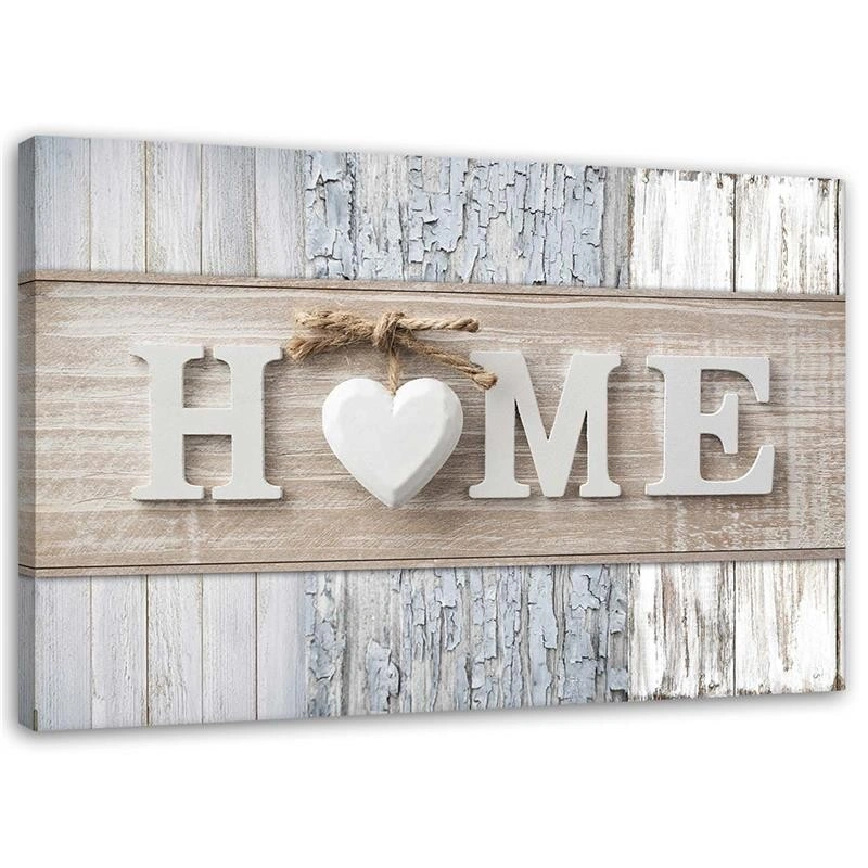 Canvas print, Home inscription on a background of different types of wood