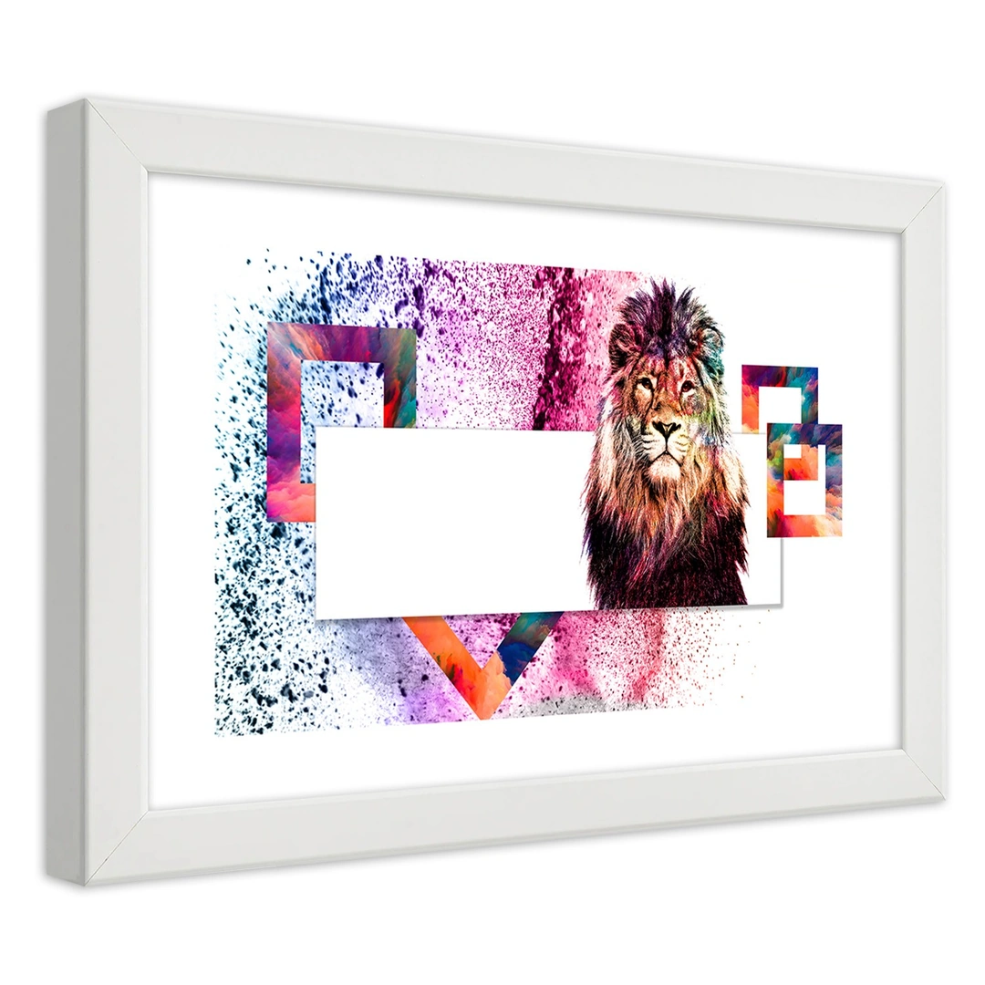 Picture in frame, Lion with colourful mane