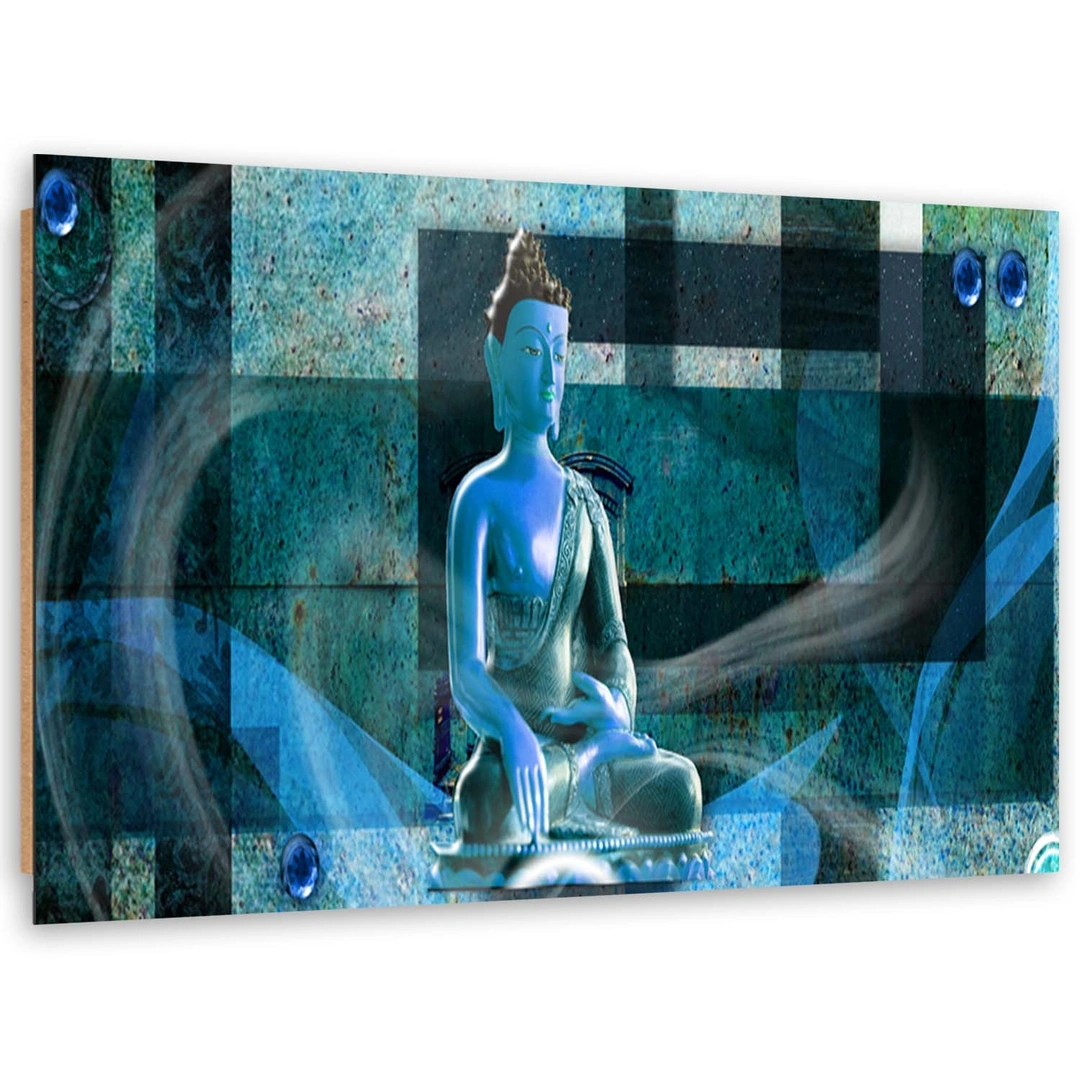 Deco panel print, Buddha on geometric background - blue