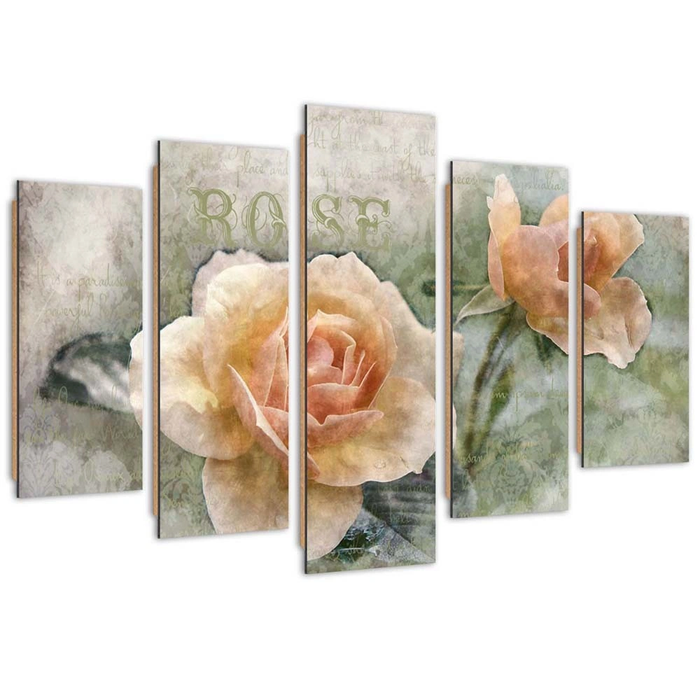 Five piece picture deco panel, Tea roses shabby chic