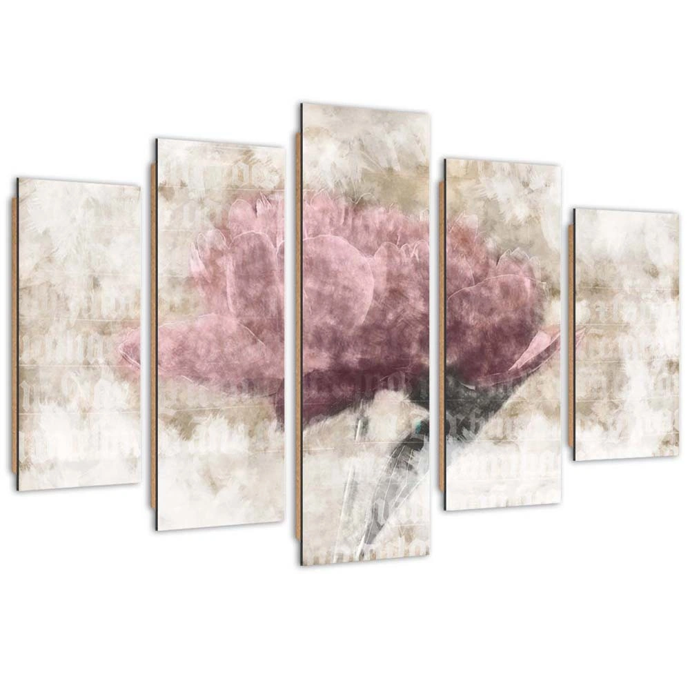 Five piece picture deco panel, Pastel flower