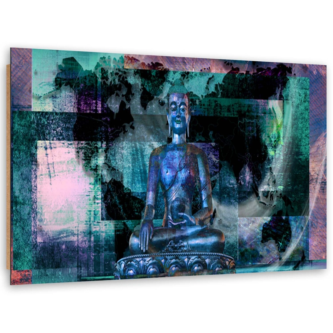 Deco panel print, Buddha and abstract background - blue