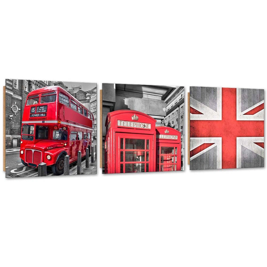 Set of three pictures deco panel, British red