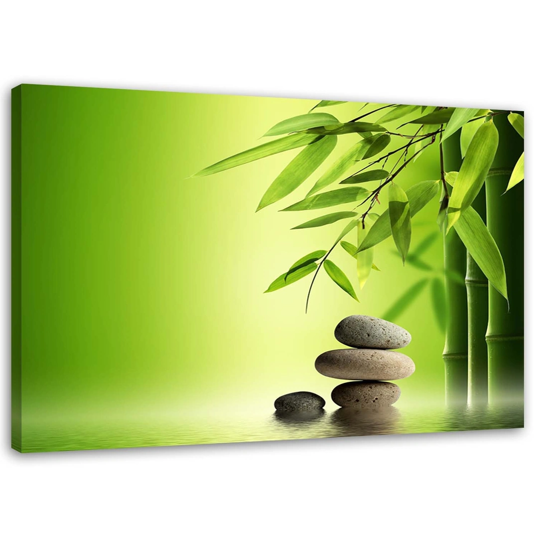 Canvas print, Zen stones and bamboo on green background