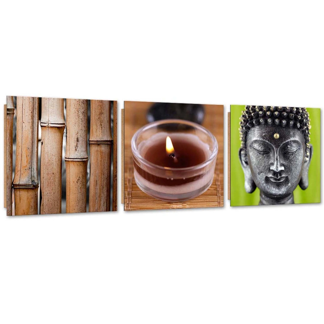 Set of three pictures deco panel, Bamboo candle and buddha
