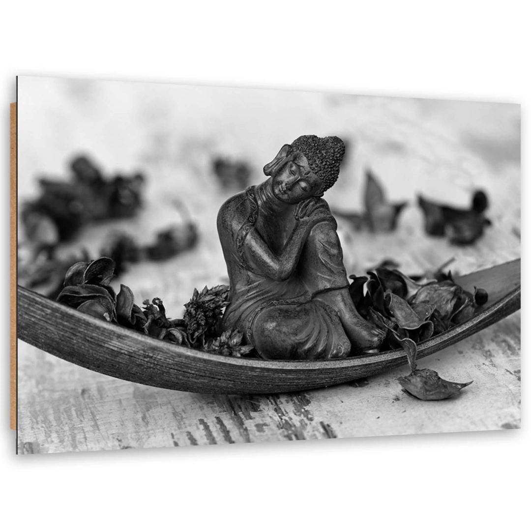 Deco panel print, Buddha and petals - black and white