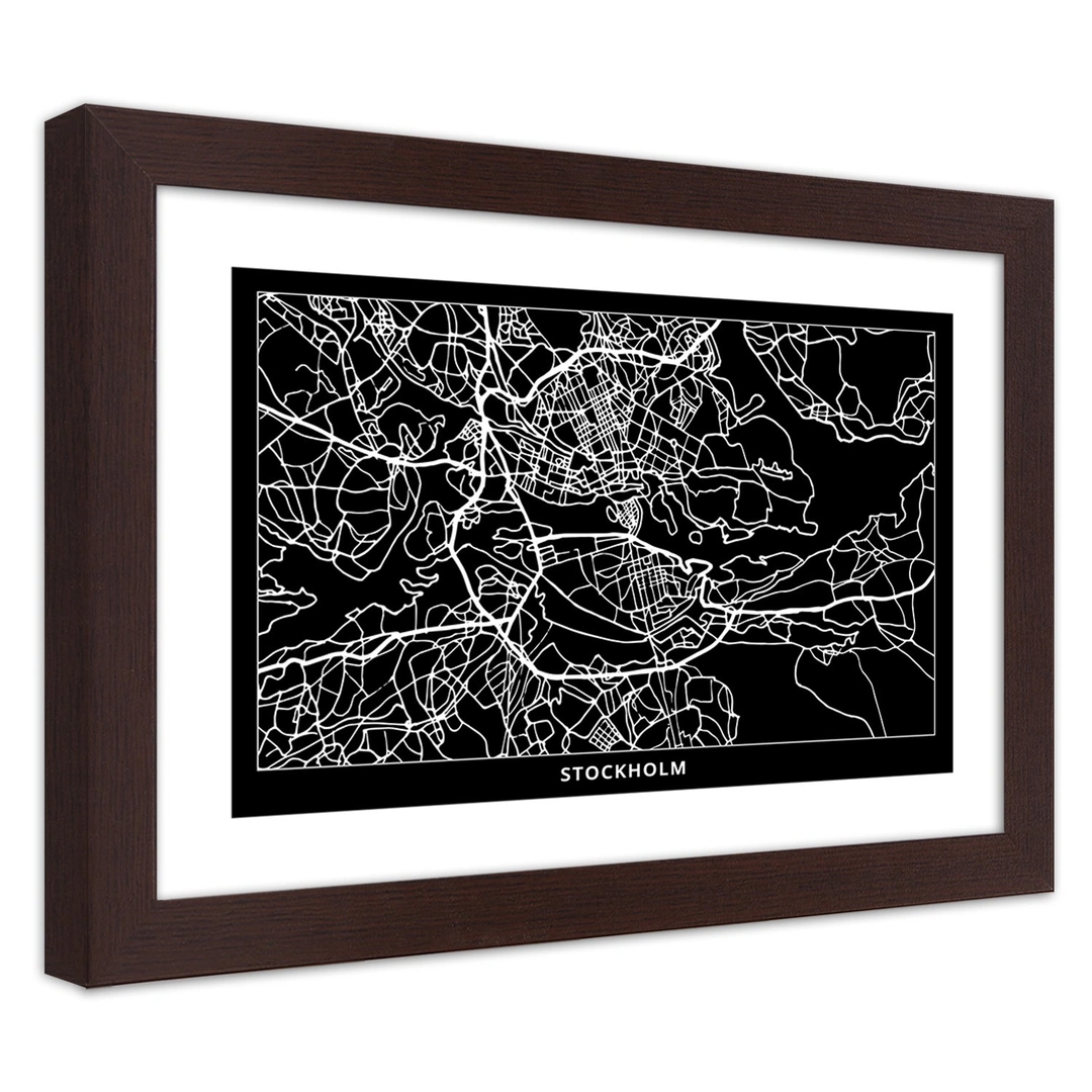 Picture in frame, City plan stockholm