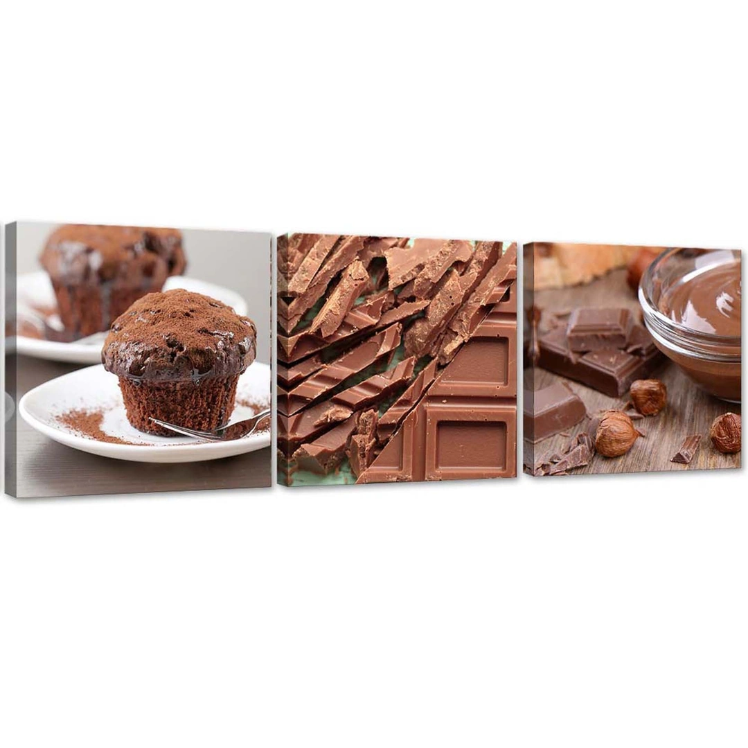 Set of three pictures canvas print, Sweet chocolate