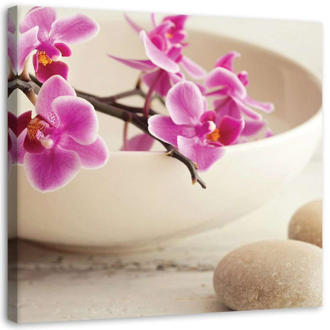 Canvas print, Pink orchids in a dish