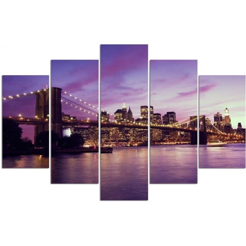 Five piece picture canvas print, Manhattan at sunset