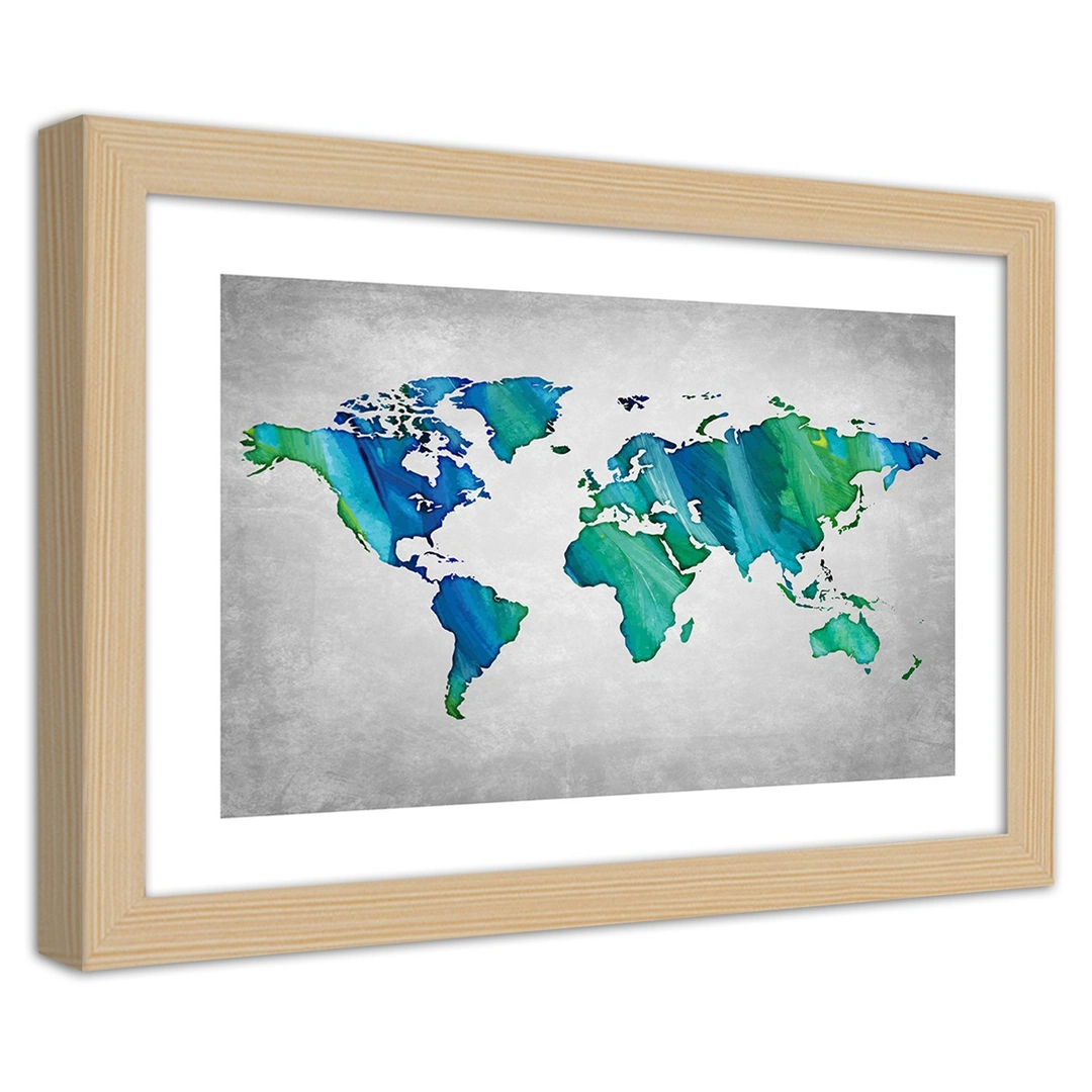 Picture in frame, Coloured world map on concrete