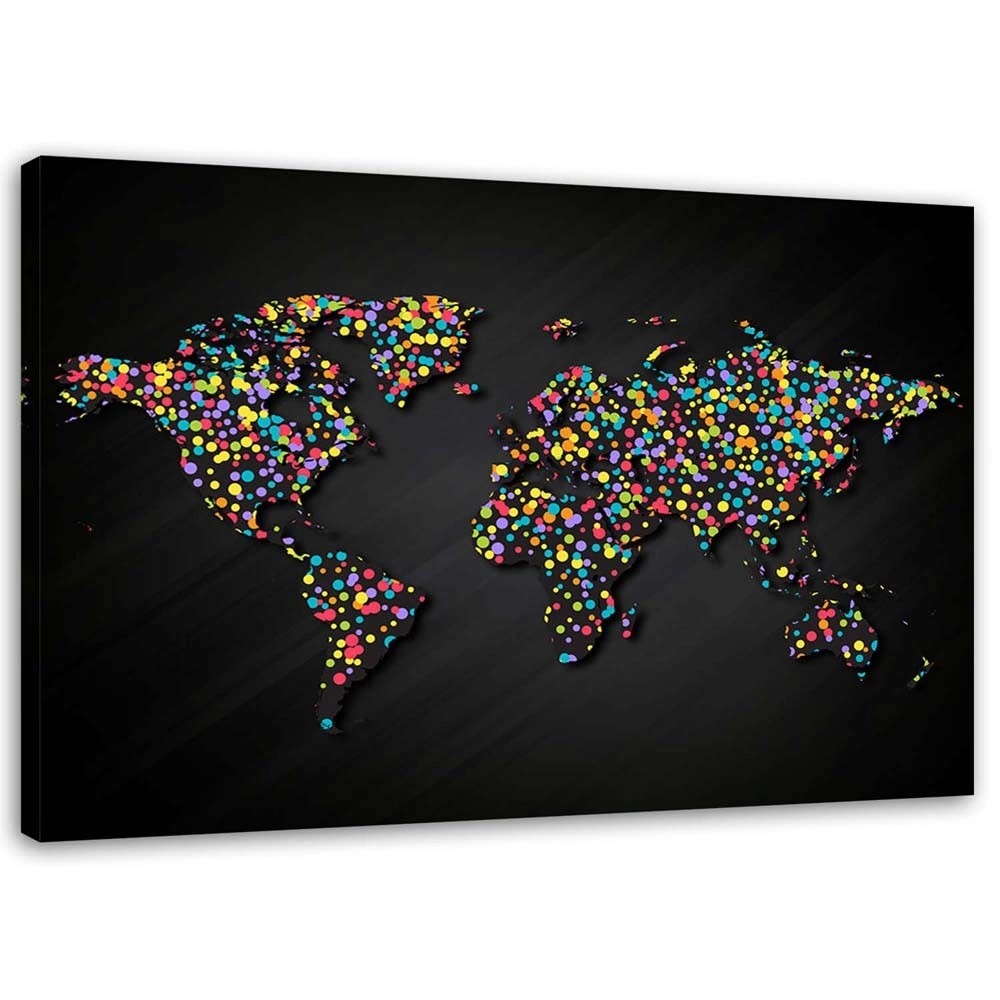 Canvas print, World map with coloured dots