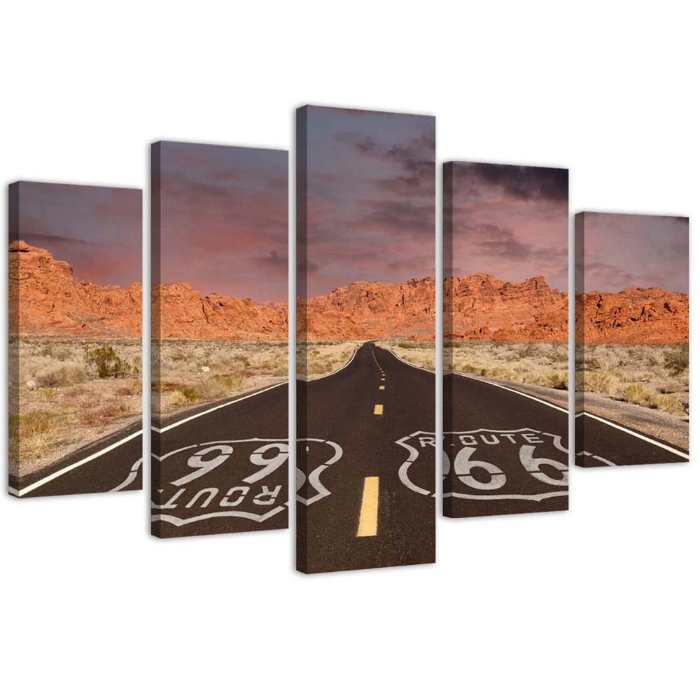 Five piece picture canvas print, Route 66 road