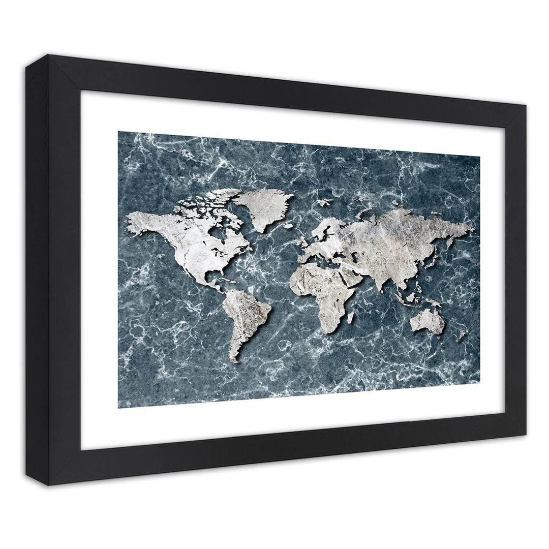 Picture in frame, World map on marble