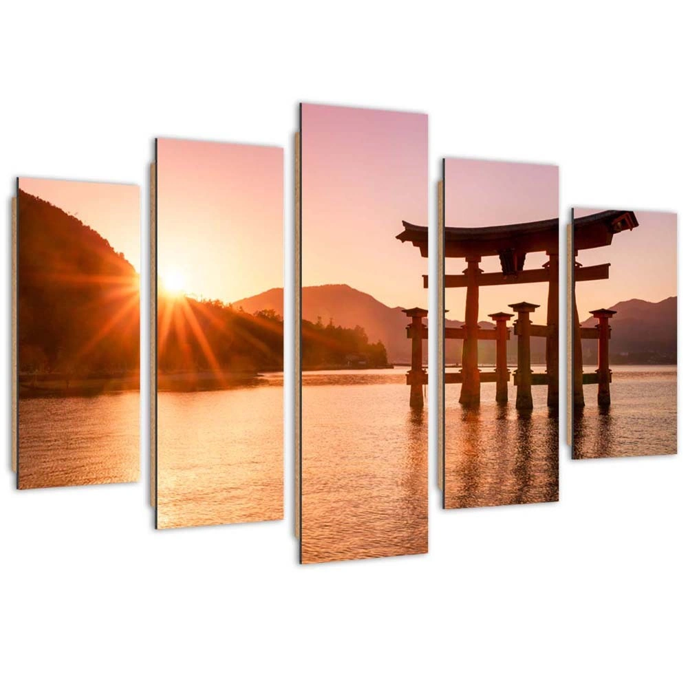 Five piece picture deco panel, Japanese landscape