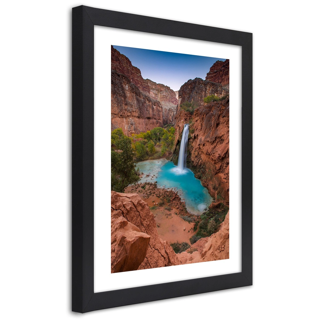 Picture in frame, Blue waterfall among the rocks