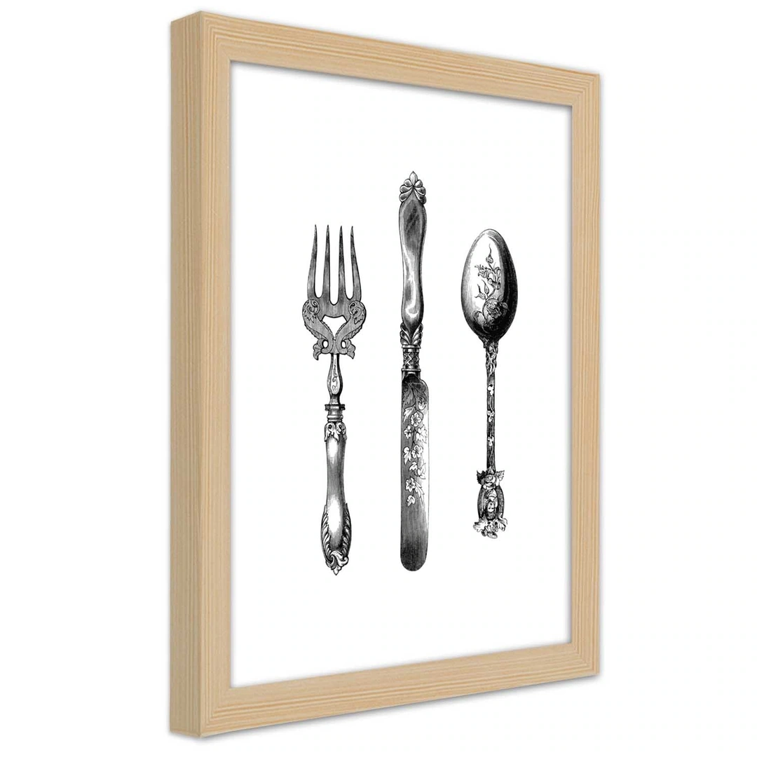 Picture in frame, Rustic cutlery