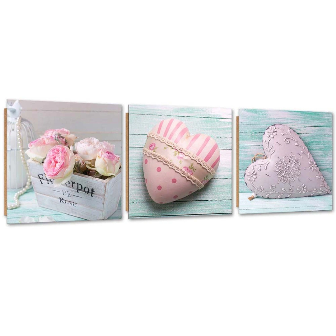 Set of three pictures deco panel, Pink hearts