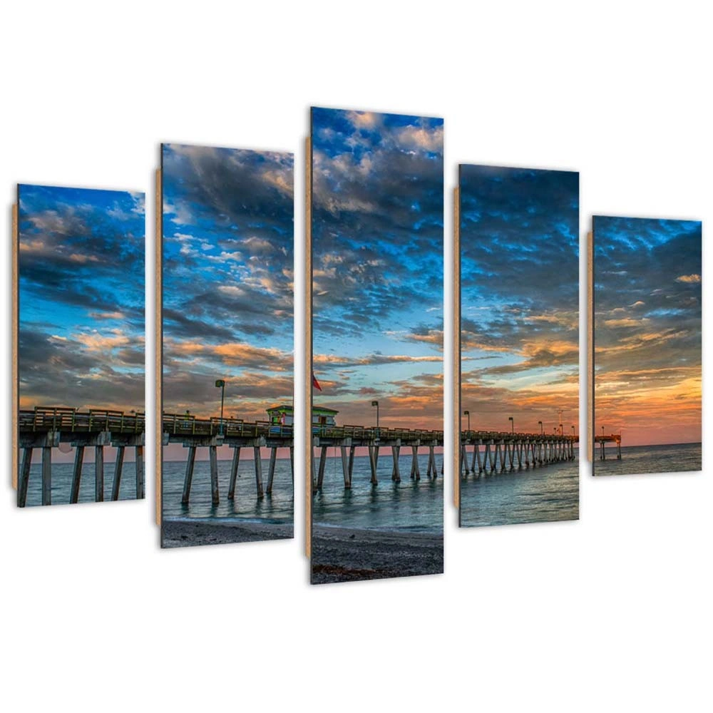 Five piece picture deco panel, Sunset on the pier